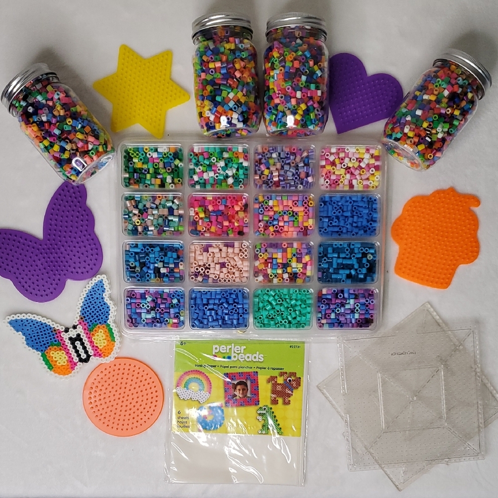 Perler Bead Butterfly Cupcake Heart Star Set with 7 Pegboards Crafting